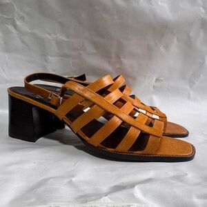 Nine West // Mustard yellow orange faux leather Strappy Sandals size 9